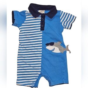 First Impressions Blue and White Striped Shark Bodysuit